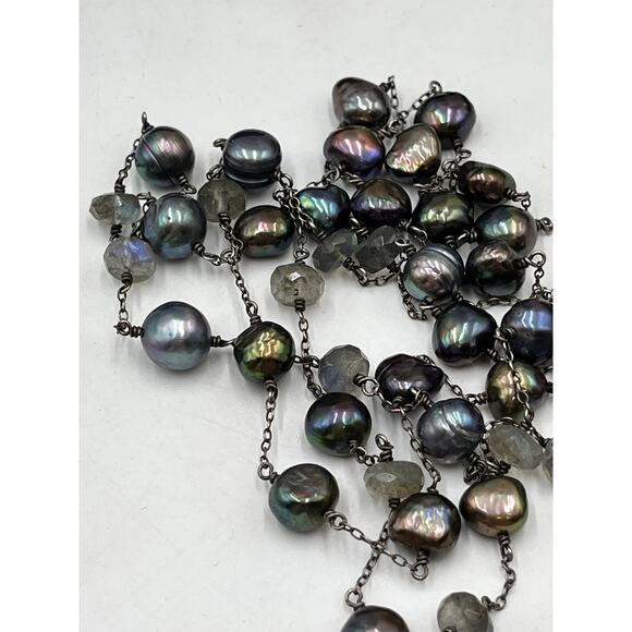 Sterling Silver Triple Strand
Gray Baroque Pearl and Labradorite
Necklace 16” - Picture 10 of 16